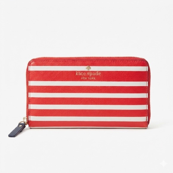kate spade Handbags - Kate Spade Zip Wallet Coral Cream Stripe Continental